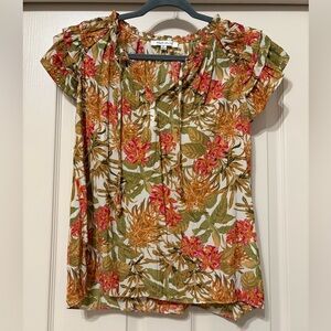 Rose & Olive Floral Blouse with Pink and Orange Accents